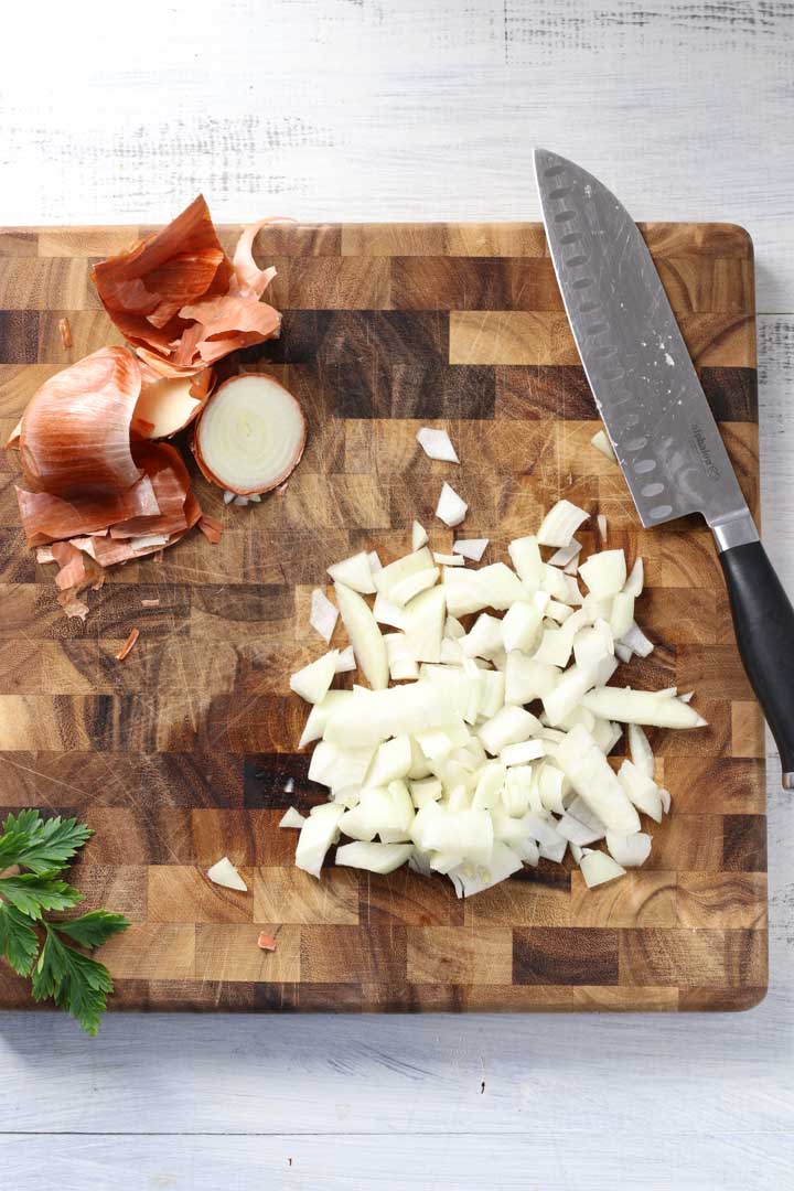 Chopped onion on a cutting board