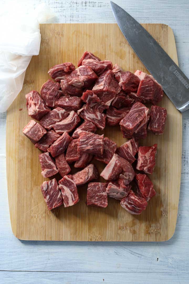 Cubed chuck roast beef steak