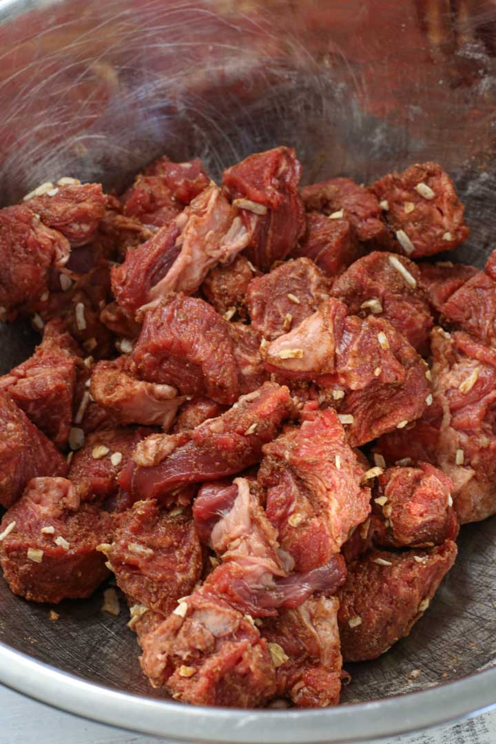 Cubes of beef with seasoning