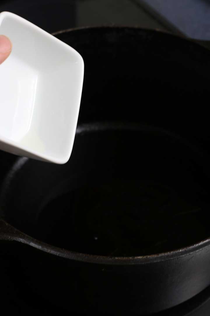 Oil poured into a pot