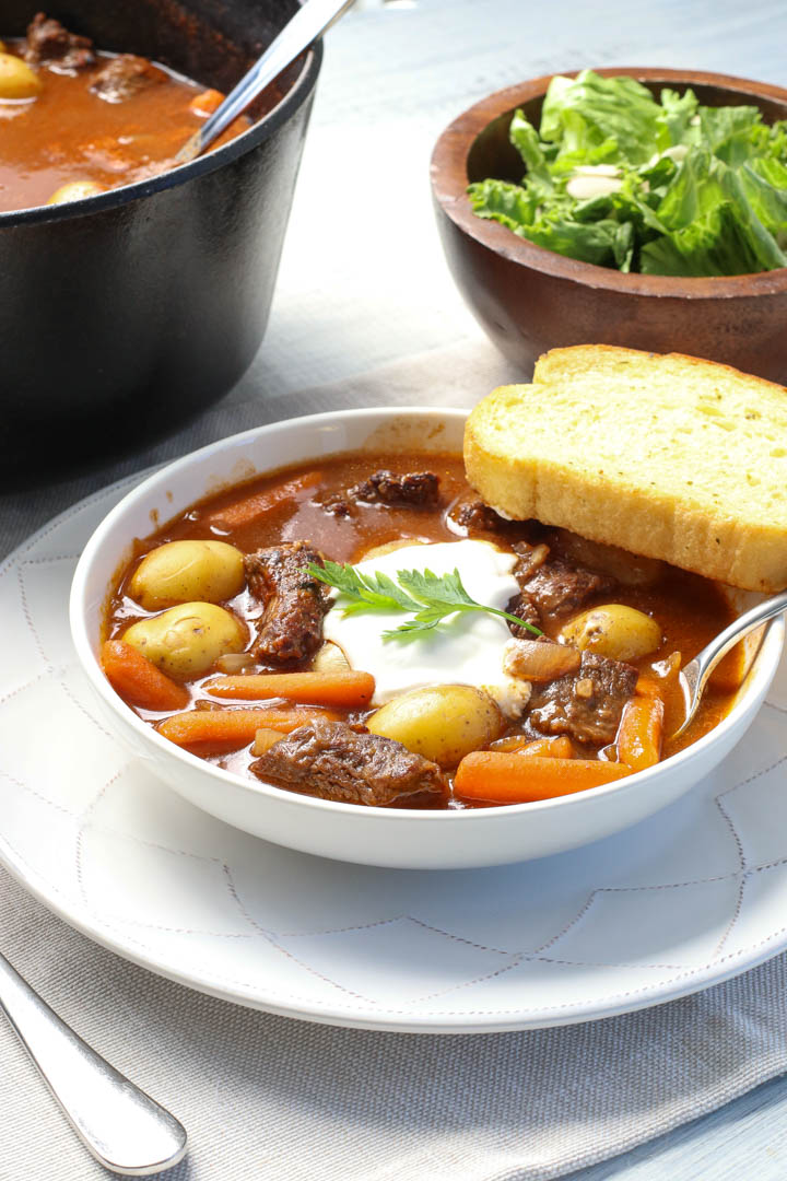 beef stew with salad