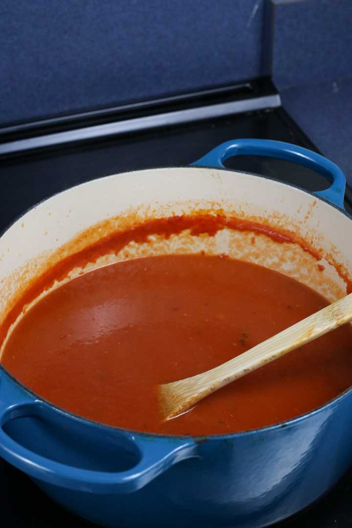 Stirring together the leftover lasagna soup base
