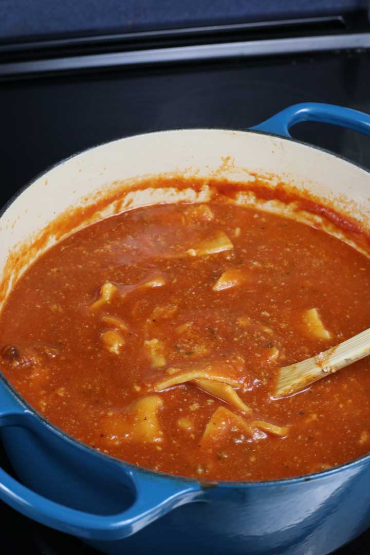 Lasagna soup on the stove