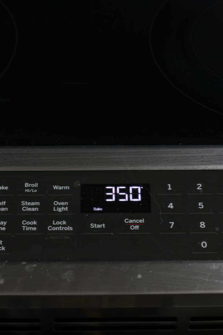 Oven set to 350 degrees F