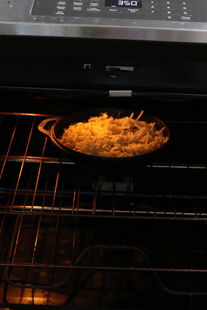 Baking the onion dip in the oven.