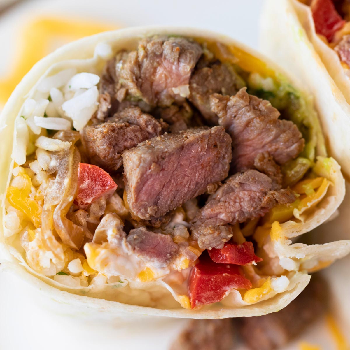 close up of an easy steak burrito