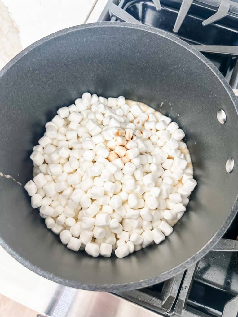 marshmallows added to the pot with the melted butter