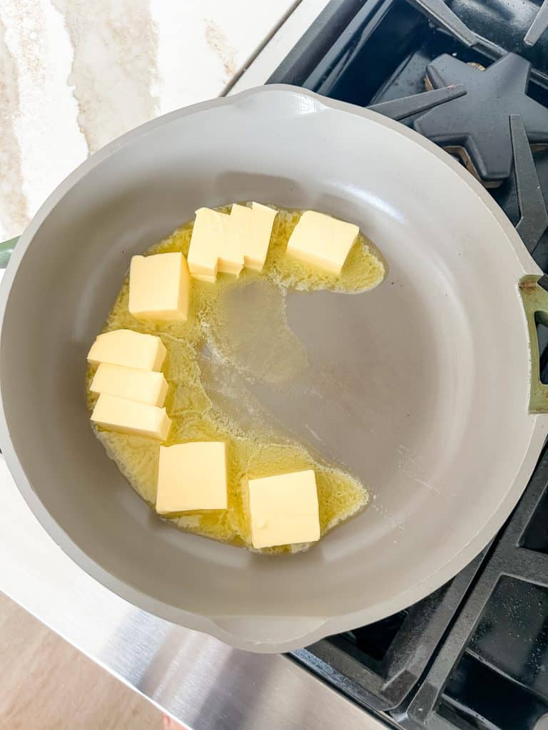 butter added to a hot skillet