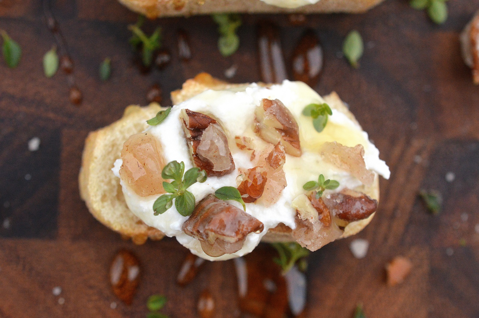 Whipped Ricotta on Crostini with Candied Nuts
